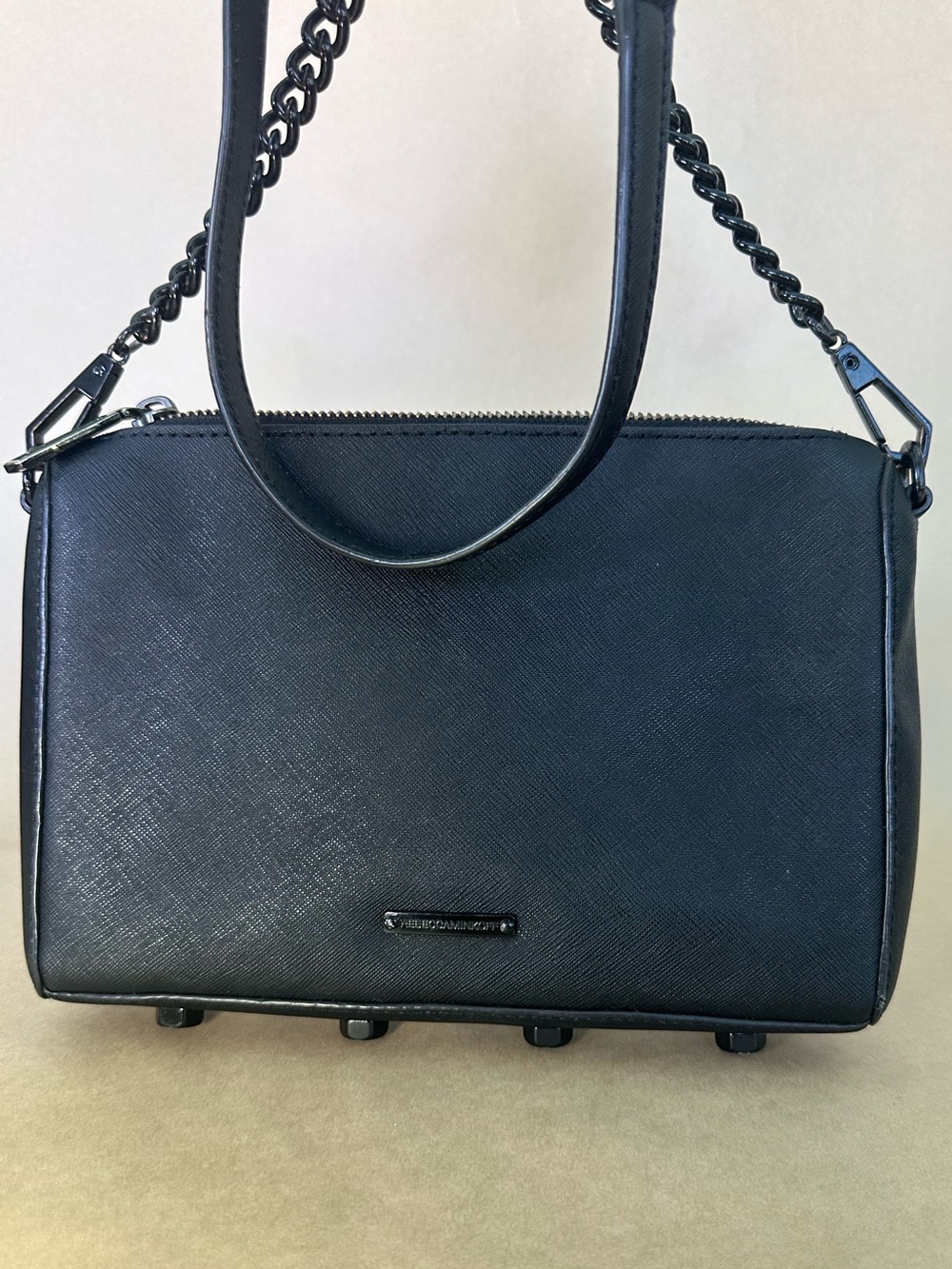 Rebecca Minkoff Black Saffiano Leather Crossbody Bag Gunmetal Chain Strap